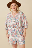Textured Paisley Floral Ruffled Surplice Romper