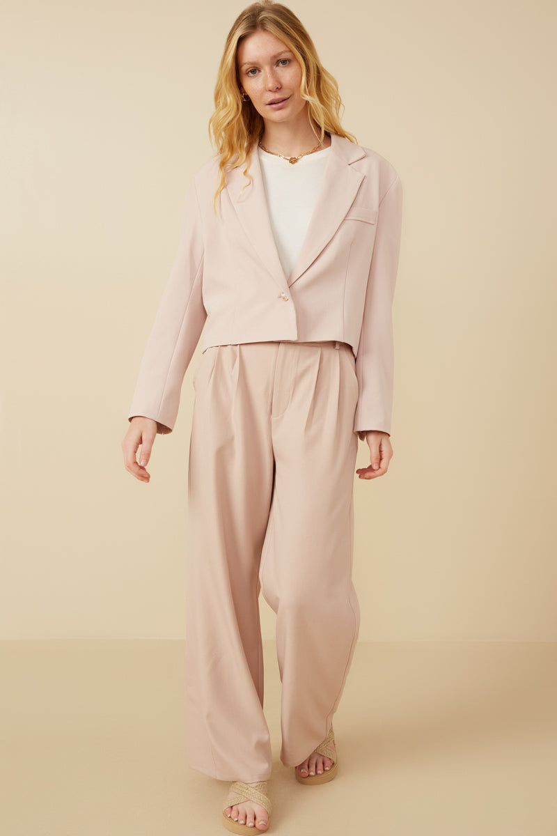 HY7379 Pink Womens One Button Cropped Blazer Gif