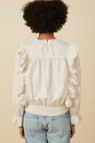 HY7431 TAUPE Womens Scallop Lace Detail Ruffled Poplin Top Detail