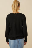 HY7443 Ivory Womens Cable Knit Floral Embroidered Long Sleeve Top Front 2