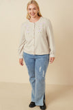 HY7517 Taupe Womens Floral Embroidered Textured Knit Cardigan Back