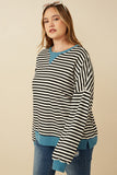 HY7583W Black Plus Contrast Banded Detail Ribbed Stripe Top Gif
