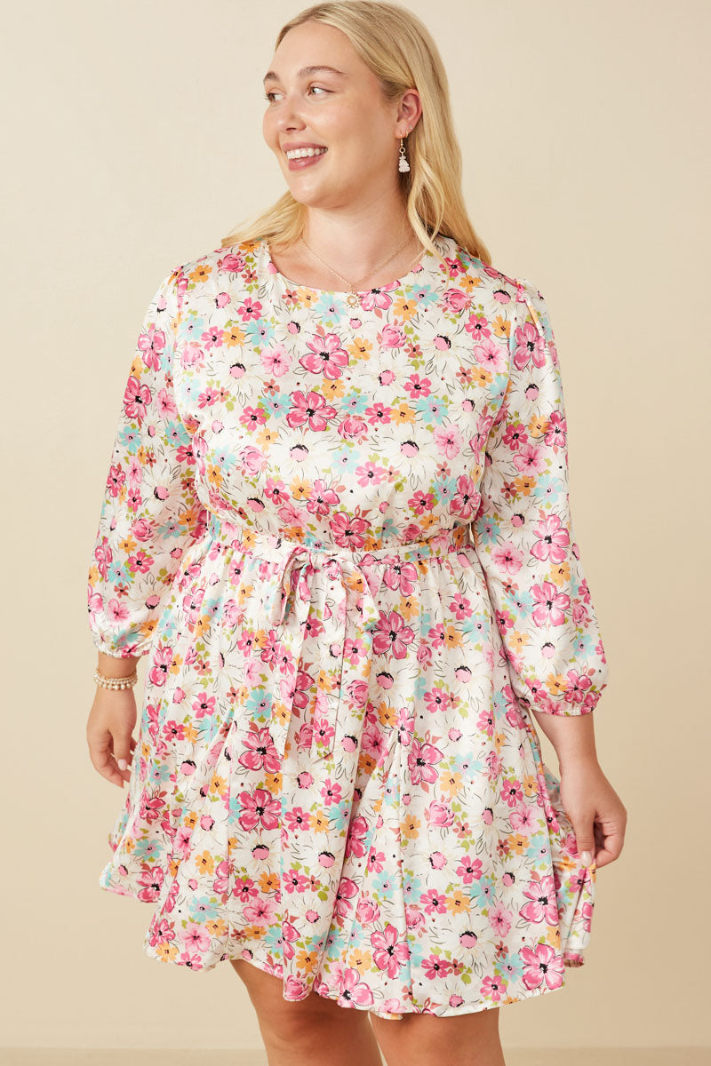 long sleeve floral skater dress boohoo Women's Plus Floral Long Sleeve Chiffon Mini Skater Dress in Black