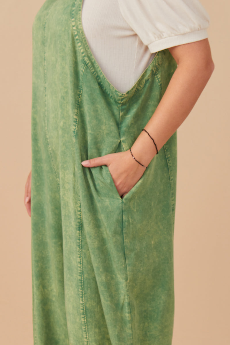 HY7714W Olive Plus Washed Straight Leg Overall Front