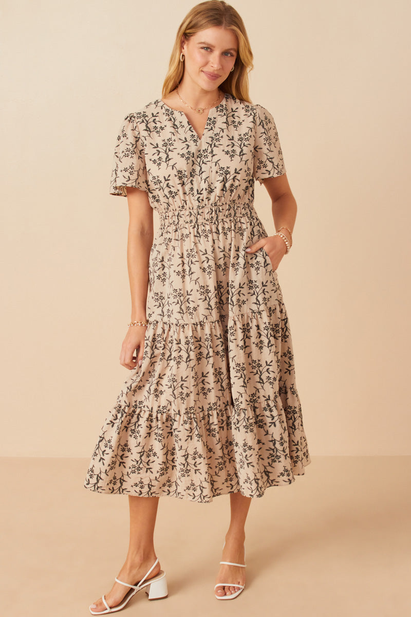 Casual Botanical Tiered Tunic Dress | Boho Inspired Inclusive Outfits Taupe / M Taupe *Women's Dresses Casual Dresses Hayden Los Angeles Casual Botanical Tiered Tunic Dress | Boho Inspired Inclusive Outfits Taupe / M Taupe *Women's Dresses Casual Dresses Hayden Los Angeles