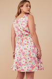HY8018W Off White Plus Floral Print Fit And Flare Satin Dress Back