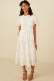 HY8058 Pink Womens Eyelet Lace Scallop Sleeve Midi Dress Full Body
