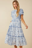 HY8058W Blue Plus Eyelet Lace Scallop Sleeve Midi Dress Side