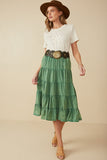 HY8073 Green Womens Two Tone Washed Tiered Skirt Full Body
