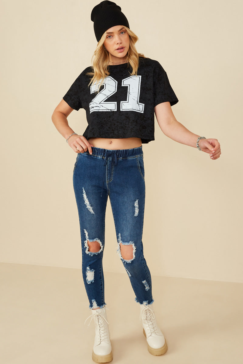 HY8525 Lavender Womens Distressed Print Washed Athletic Jersey  Top Gif