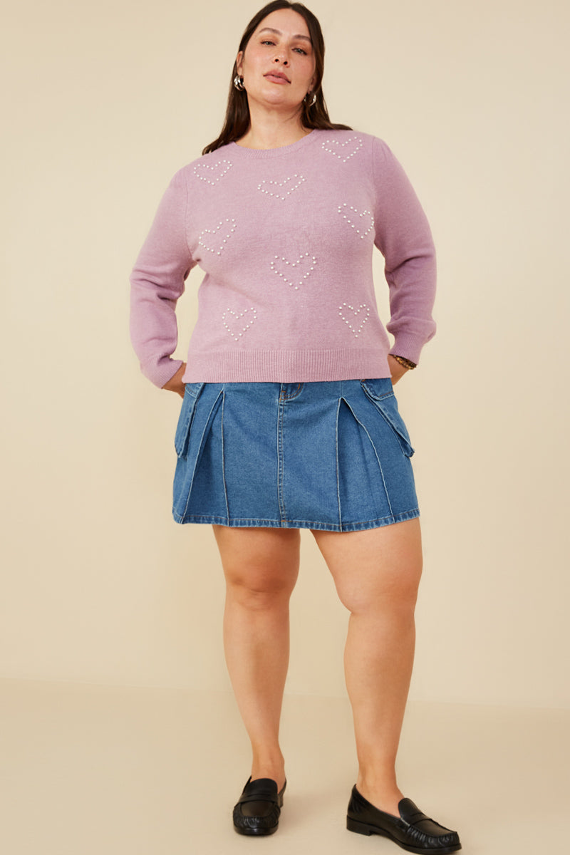HY8653 Lavender Womens Pearl Hearts Detail Pullover Sweater Back