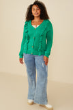 HY8758 Green Womens Ruffle Detail Buttoned Sweater Cardigan Back