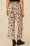 HY8950 Mocha Womens Floral Printed Washed Wide Leg Pants Side