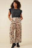 HY8950W Mocha Plus Floral Printed Washed Wide Leg Pants Side