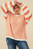HY8992 Pink Womens Ultra Soft Stripe Blocked Pullover Sweater Full Body