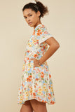 HY9102 Coral Mix Womens Lace Trimmed Floral V Neck Dress Full Body