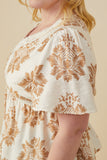 HY9273W Taupe Plus Textured Print Lace Detailed V Neck Top Gif