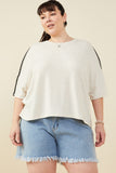 HY9445W Taupe Plus Contrast Stitch Detail Drop Shoulder Knit Top Front