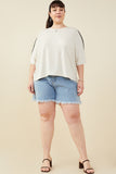HY9445W Taupe Plus Contrast Stitch Detail Drop Shoulder Knit Top Gif