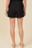 HY9446 Black Womens Contrast Stitch Patch Pocket Rib Knit Shorts Side