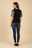 HY9581W Black Plus Gameday Contrast Sequin Sleeve Jersey T Shirt Side