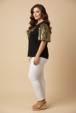HY9581W Black Plus Gameday Contrast Sequin Sleeve Jersey T Shirt Back