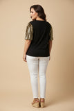 HY9581W Black Plus Gameday Contrast Sequin Sleeve Jersey T Shirt Front