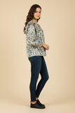 HY9740 Cream Womens Floral Print Tie Front Contrast Lace Detail Top Side