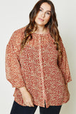 Printed Button-Down Puff Sleeve Top