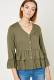 V-neck Button-Down Tiered Ruffle Hem Top