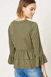 H10027 Black Womens V-neck Button-Down Tiered Ruffle Hem Top Detail
