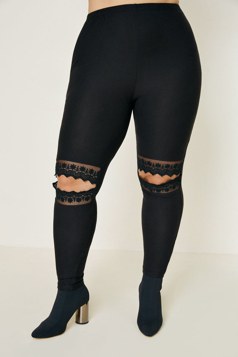 Lace Cutout Brushed Leggings