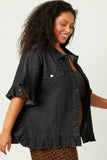 H5588 BLACK DENIM Womens Ruffle Stonewash Denim Jacket Full Body