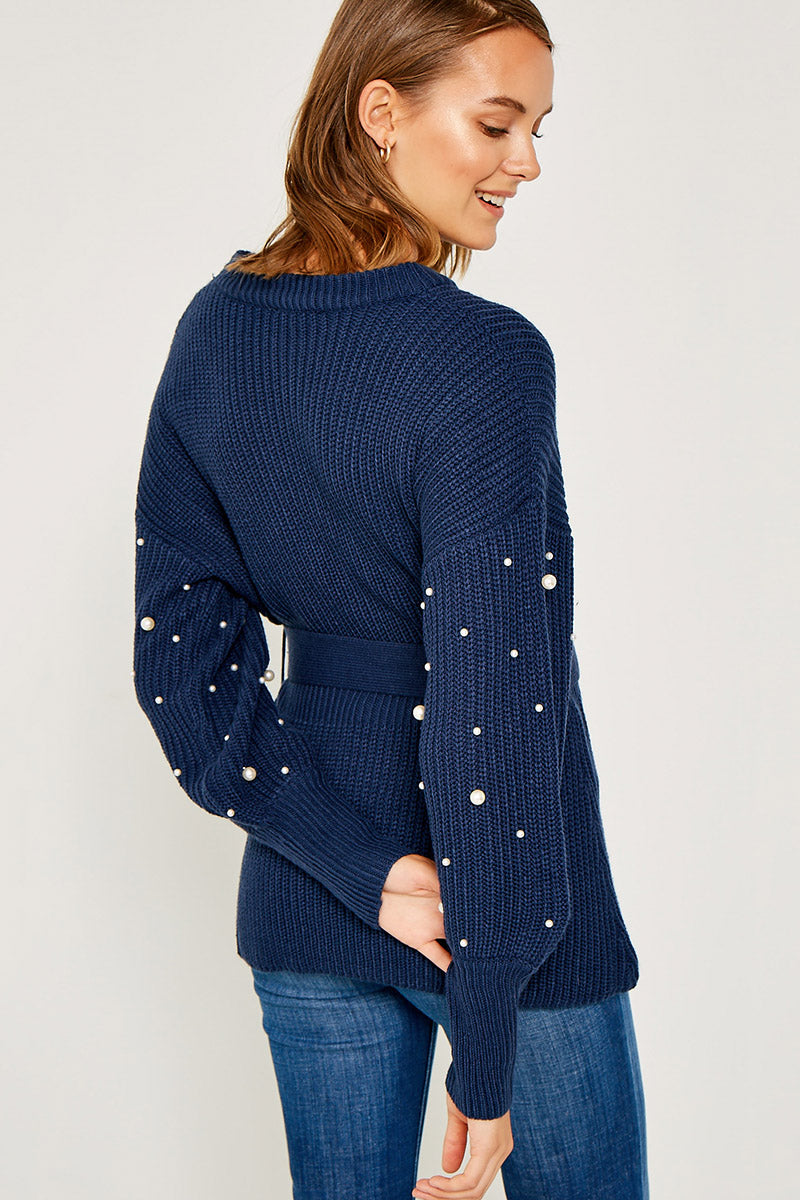 Pearl Knit Tie Front Sweater