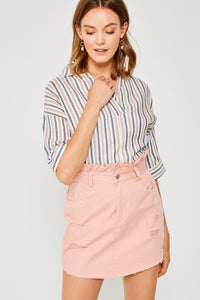 H6139 OFF_WHITE Womens Distressed Paperbag Denim Skrit Pose