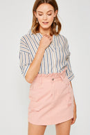 H6139 OFF_WHITE Womens Distressed Paperbag Denim Skrit Pose