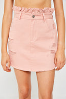 H6139 OFF_WHITE Womens Distressed Paperbag Denim Skrit Front