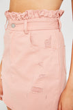H6139 OFF_WHITE Womens Distressed Paperbag Denim Skrit Detail