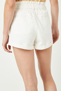 H6355W White Denim Plus High Waist Roll Up Denim Short Side