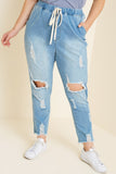 Distressed Drawstring Denim Jeans