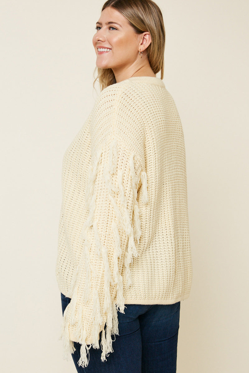 Button-Down Fringe Knit Sweater