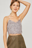 H6482 Mauve Womens Textured V-Neck Cropped Tank Front