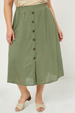 Button-Down Linen Blend Midi Skirt