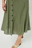 H6509 Vanilla Womens Button-Down Linen Blend Midi Skirt Detail