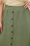 H6509 Vanilla Womens Button-Down Linen Blend Midi Skirt Back