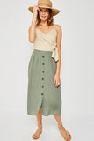 H6509 Denim Womens Button-Down Linen Blend Midi Skirt Full Body