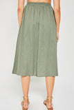 H6509 Olive Womens Button-Down Linen Blend Midi Skirt Detail
