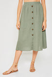 H6509 Olive Womens Button-Down Linen Blend Midi Skirt Side