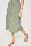 H6509 Denim Womens Button-Down Linen Blend Midi Skirt Side