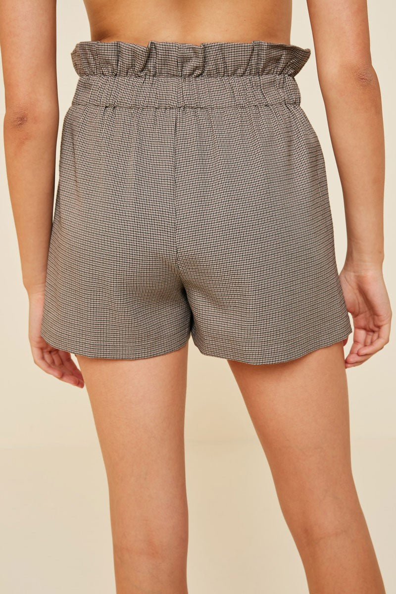 Houndstooth Lace-Up Paperbag Shorts